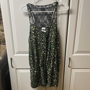 PINK Victoria's Secret Green Leopard Sleeveless Romper, Large, Lace